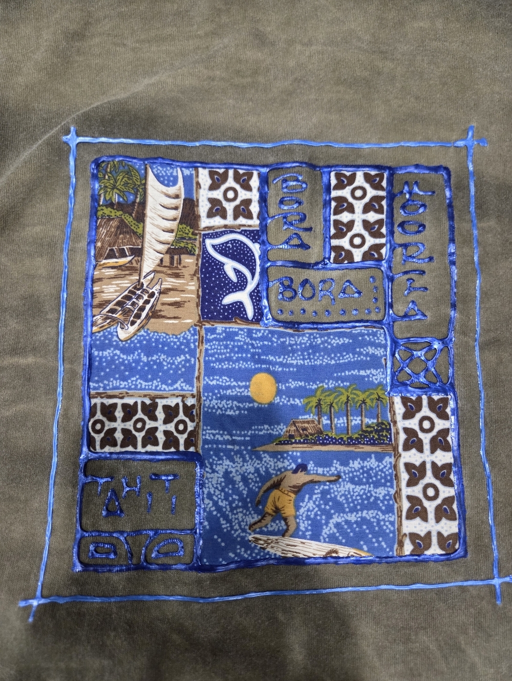 Vintage Bora Bora Blue Dolphin Graphic Tee - Blue & Olive